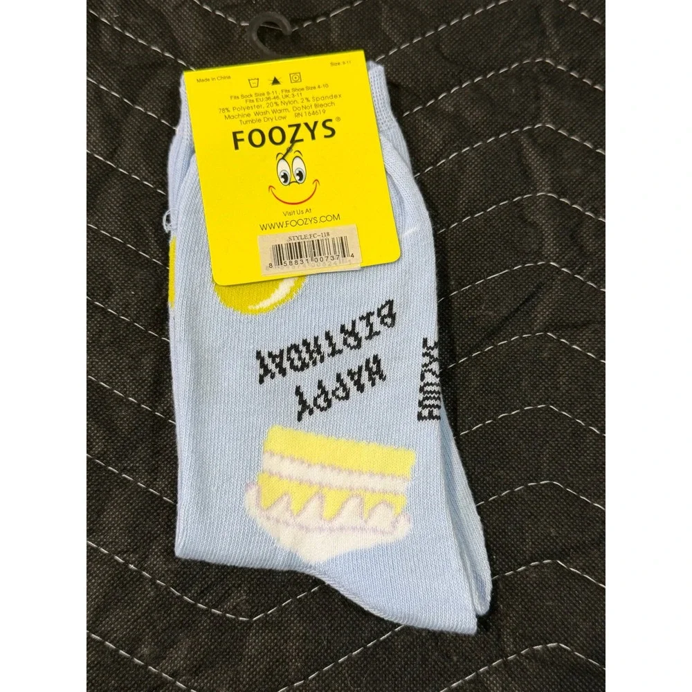 Foozys Happy Birthday Socks Women Size 9-11 Blue New Festive Novelty Crew Socks